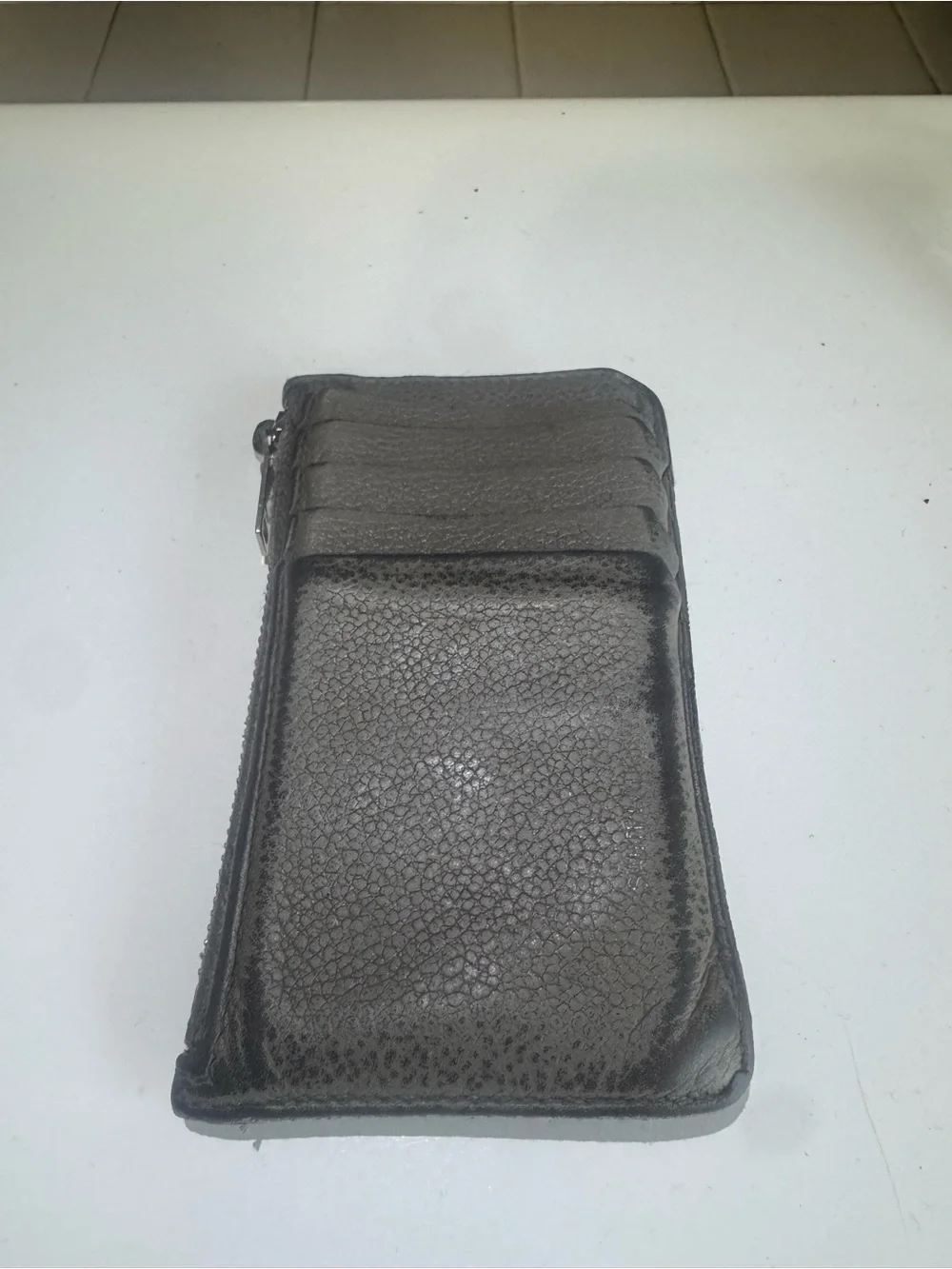 Saint Laurent Silver-Tone Card Holder Wallet with Zipper